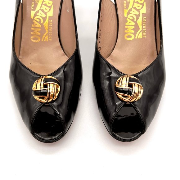 Vintage Salvatore Ferragamo Peep Toe High Heel Sling Back Sandals Formal Wedding - Picture 4 of 9